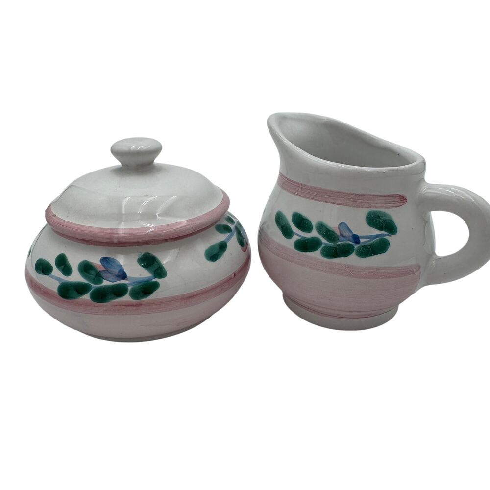 Vintage Caleca Sugar and Creamer Pink Garland Made in Italy Handpainted